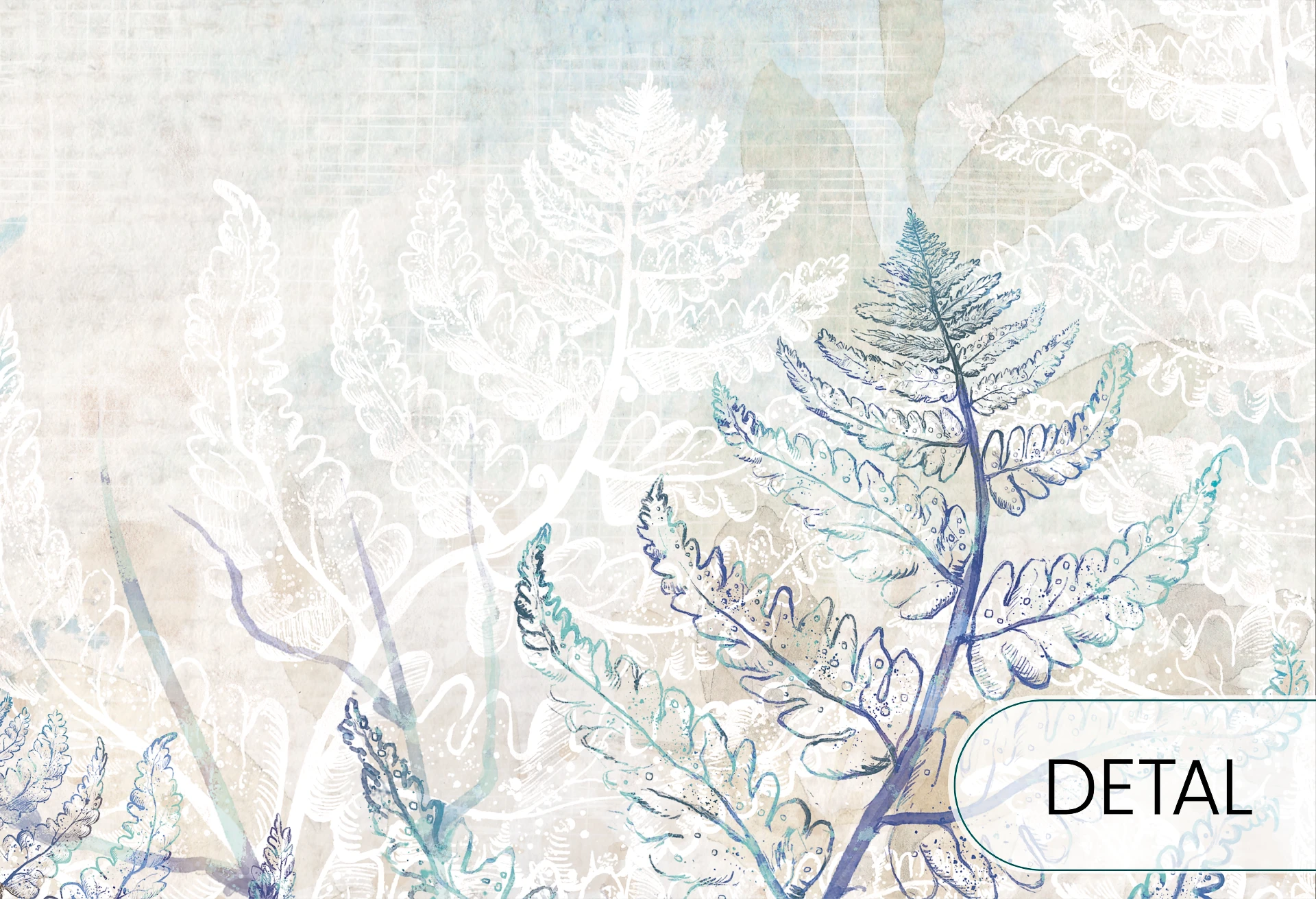 FERN GARDEN - blue - tapeta do salonu lub sypialni w paprocie