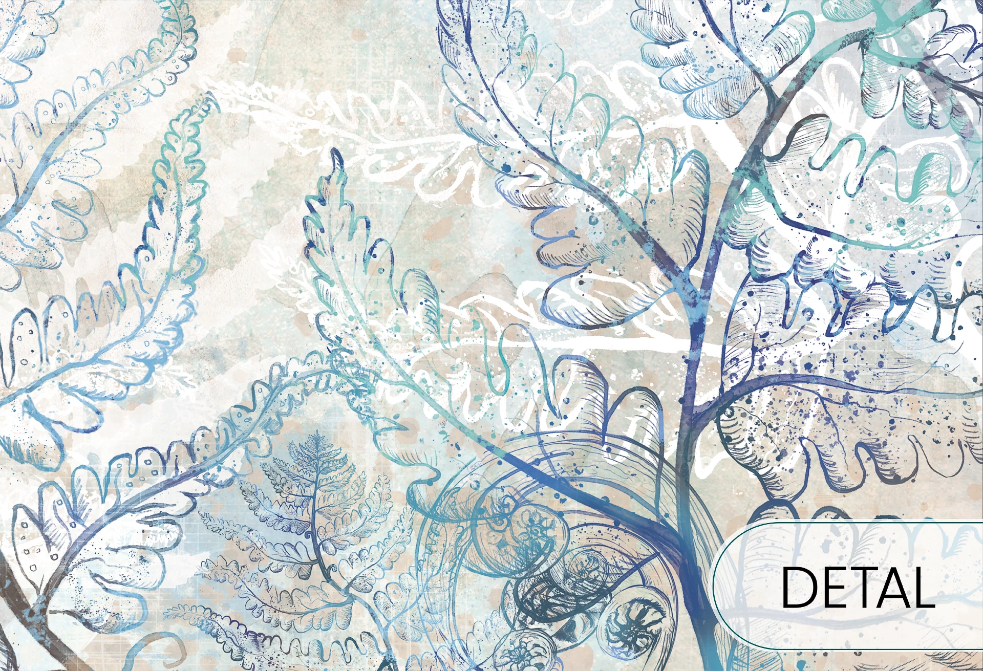 FERN GARDEN - blue - tapeta do salonu lub sypialni w paprocie