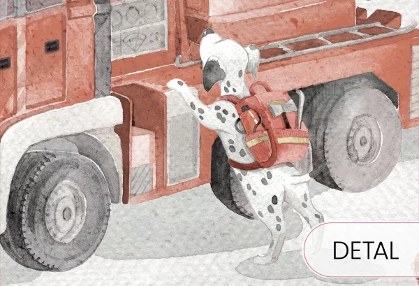 FIRE PATROL - red -  tapeta dla chłopca z wozami strażackimi - detal