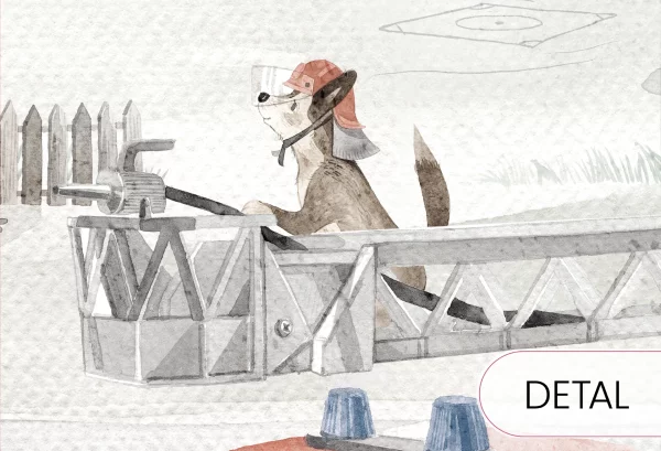 FIRE PATROL - red -  tapeta dla chłopca z wozami strażackimi - detal