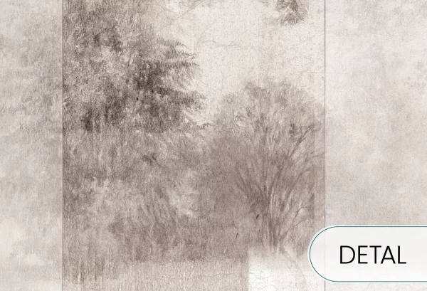 FLORESTA - creme - tapeta do salonu z motywem lasu - detal