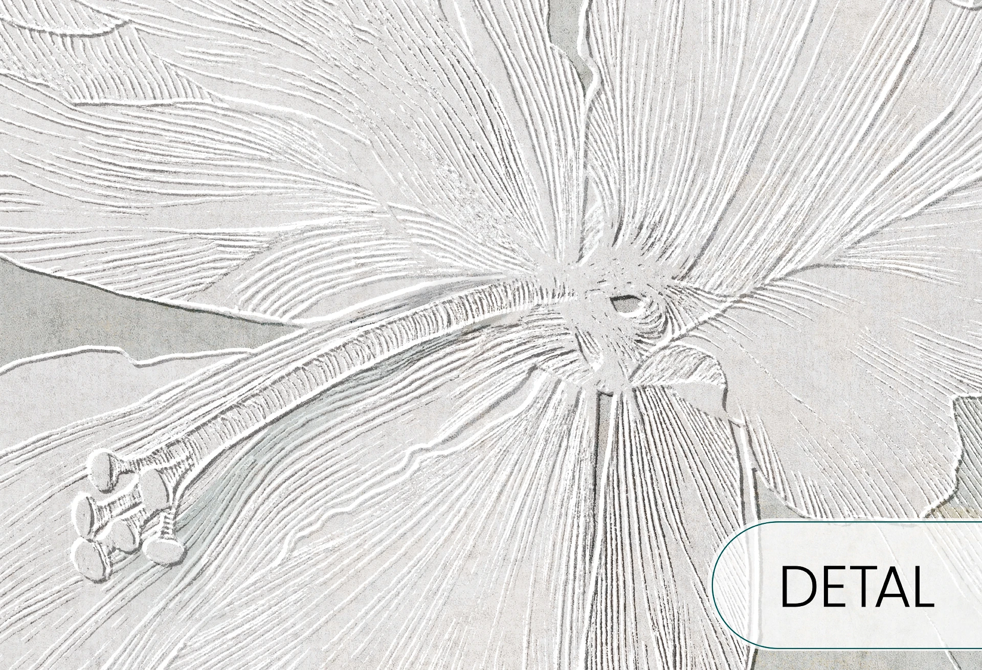 HIBISCUS RELIEF - sage grey - tapeta w duże kwiaty do salonu lub sypialni