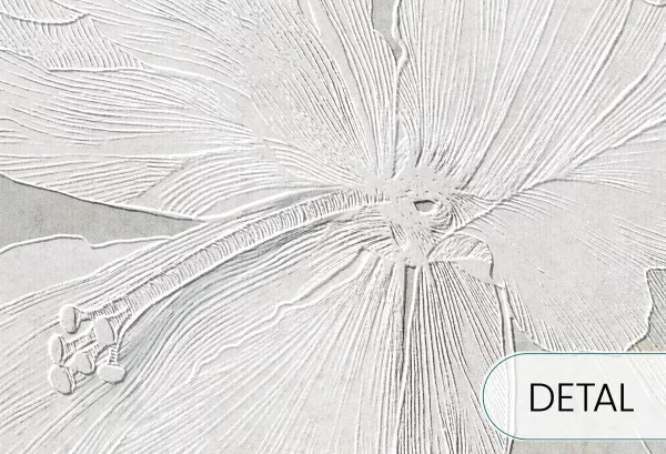 HIBISCUS RELIEF - sage grey - tapeta w duże kwiaty do salonu lub sypialni - detal