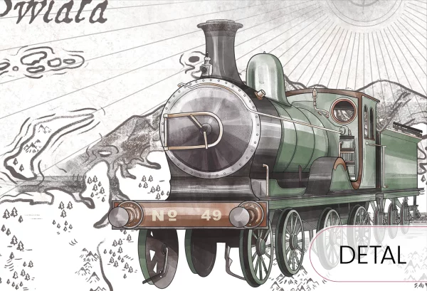 KOLEJE ŚWIATA - tapeta dla chłopca z motywem pociągów - detal