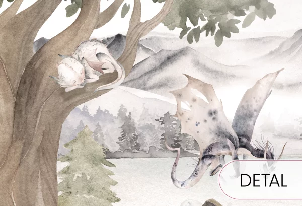 KRÓLESTWO SMOKÓW - tapeta dla dzieci z motywem fantasy - detal