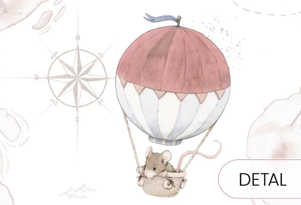 MYSZKI PODRÓŻNICZKI - tapeta dziecięca dla dziewczynki i chłopca w stylu vintage - detal