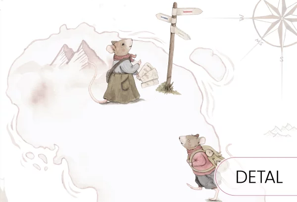 MYSZKI PODRÓŻNICZKI - tapeta dziecięca dla dziewczynki i chłopca w stylu vintage - detal