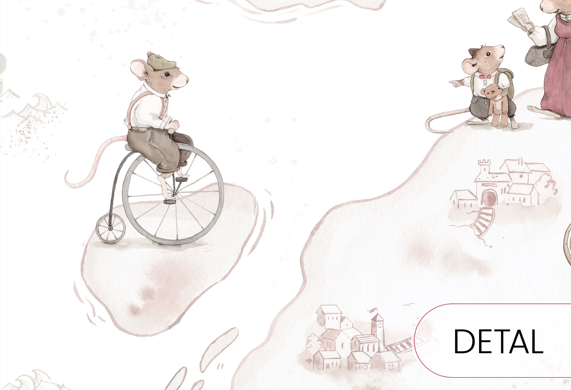 MYSZKI PODRÓŻNICZKI - tapeta dziecięca dla dziewczynki i chłopca w stylu vintage