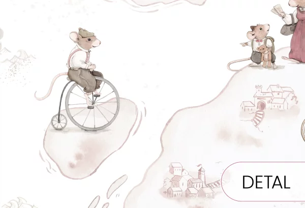 MYSZKI PODRÓŻNICZKI - tapeta dziecięca dla dziewczynki i chłopca w stylu vintage - detal