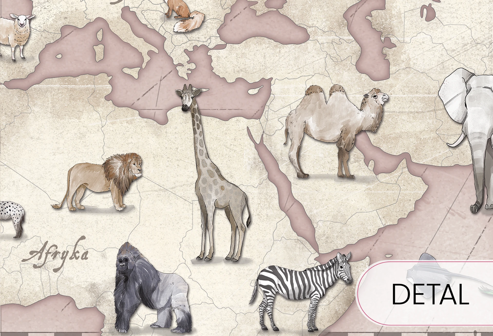 MAPS - desert rose - tapeta z mapą i zwierzętami