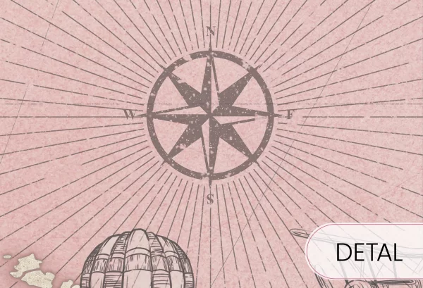 MAPS - rose - różowa tapeta z mapą i zwierzętami - detal