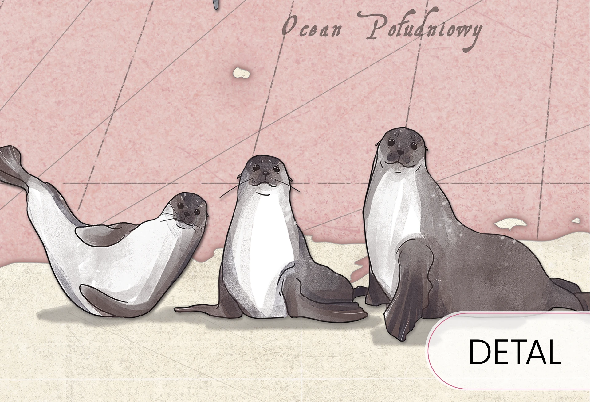 MAPS - rose - różowa tapeta z mapą i zwierzętami