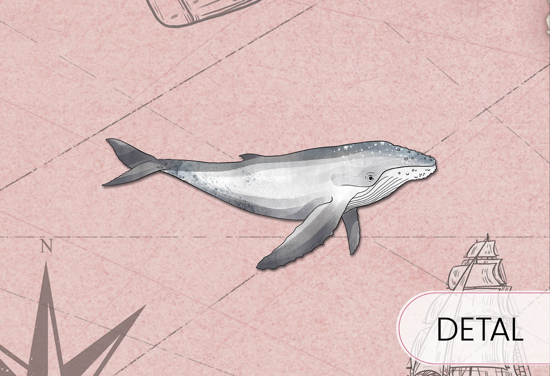 MAPS - rose - różowa tapeta z mapą i zwierzętami