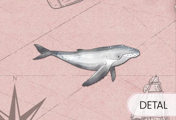 MAPS - rose - różowa tapeta z mapą i zwierzętami - detal