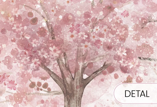 MERRY CHERRY - pink - różowa tapeta dla dziewczynki z drzewem - detal