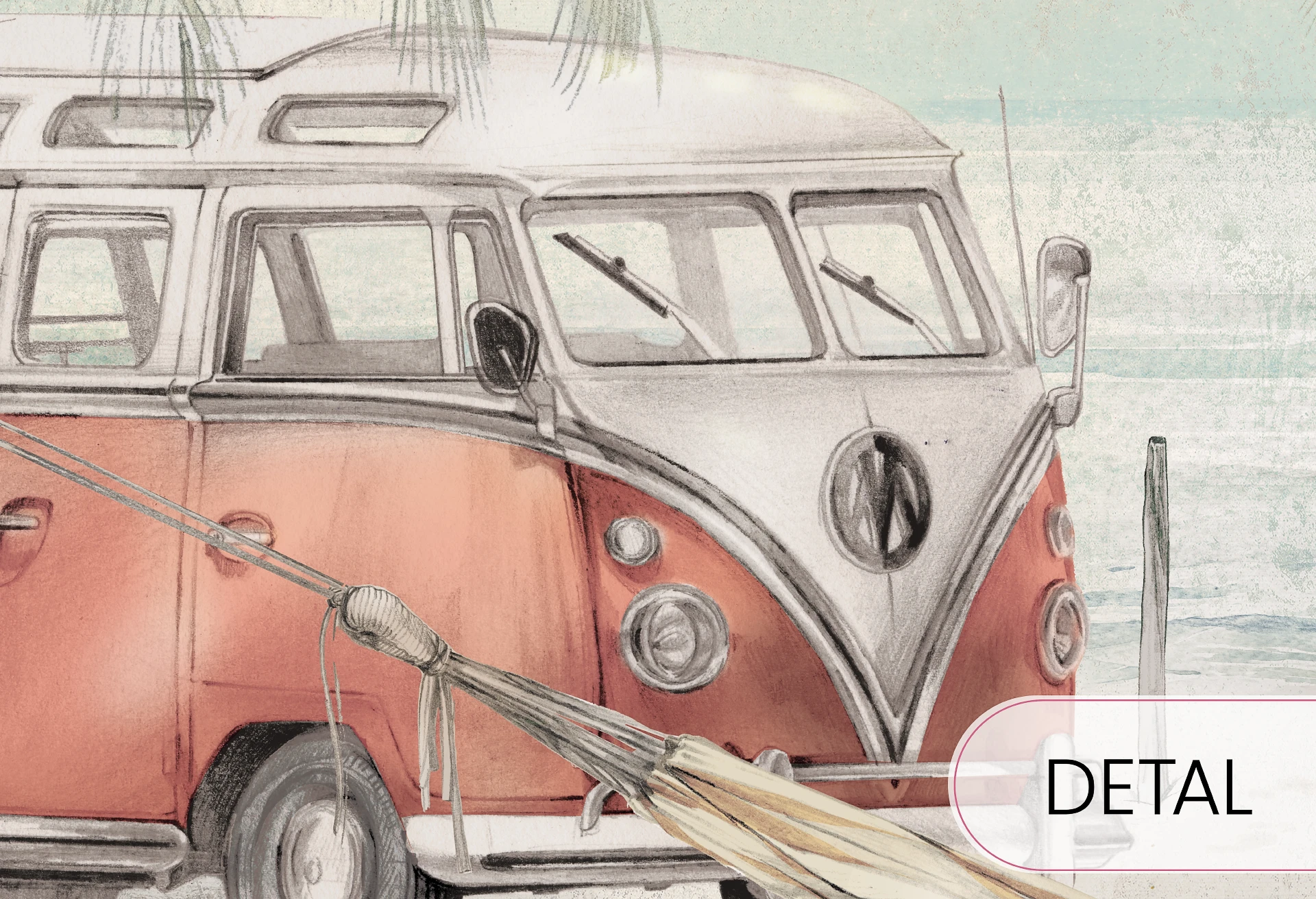 SURF CAMP - mint - wakacyjna tapeta do pokoju dziecięcego