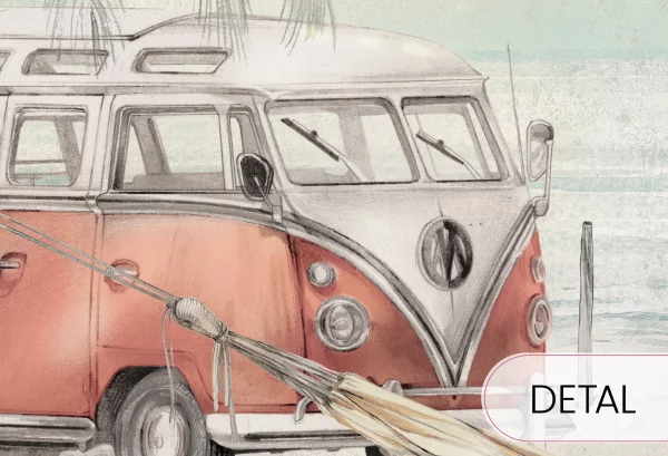 SURF CAMP - mint - wakacyjna tapeta do pokoju dziecięcego - detal