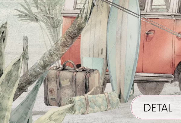 SURF CAMP - mint - wakacyjna tapeta do pokoju dziecięcego - detal