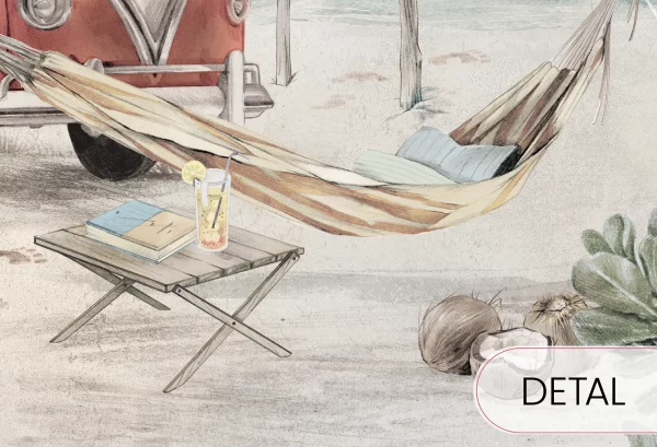 SURF CAMP - mint - wakacyjna tapeta do pokoju dziecięcego - detal