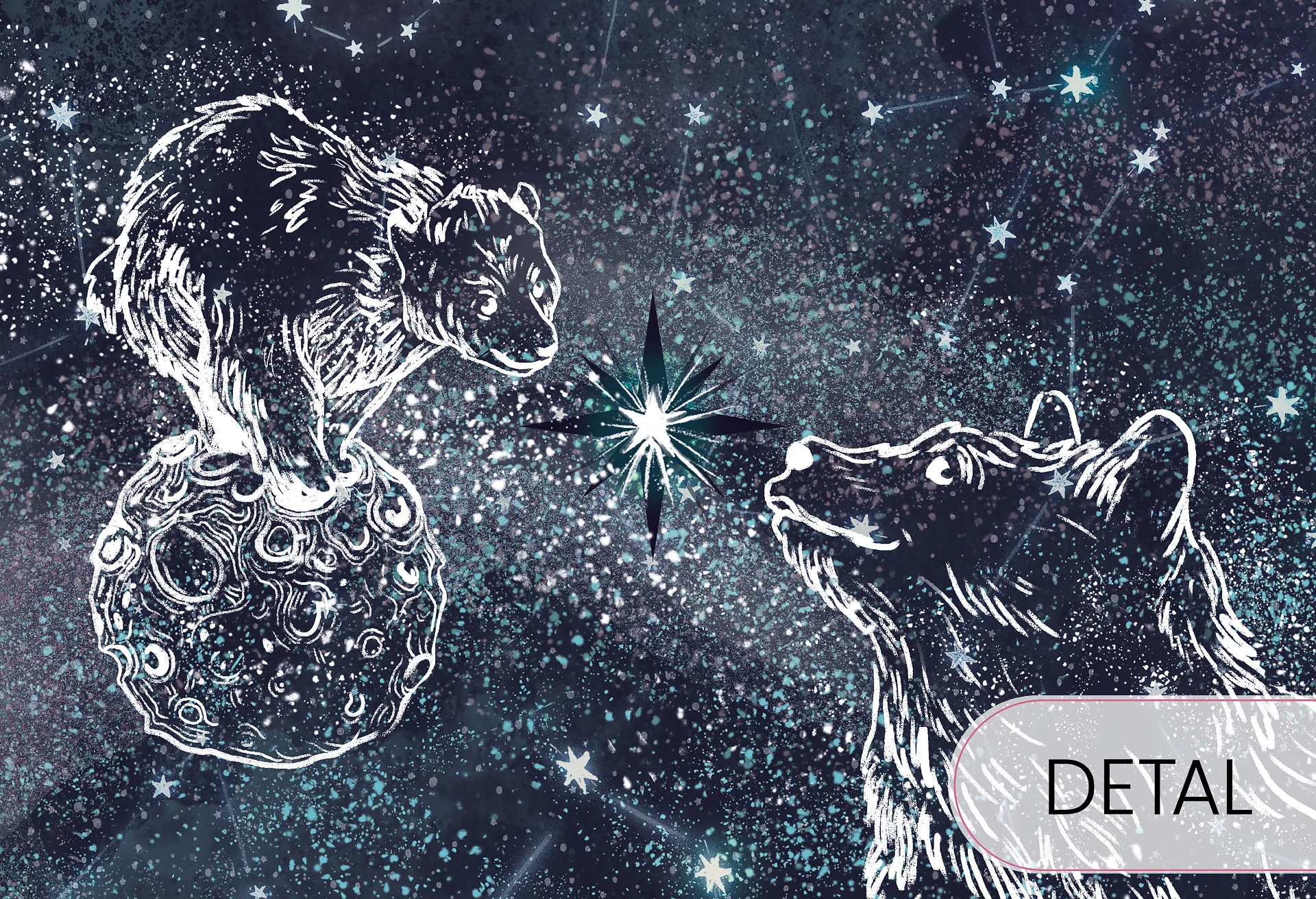 NOCNE NIEBO - niedźwiadki - stonowana tapeta do pokoju dziecięcego