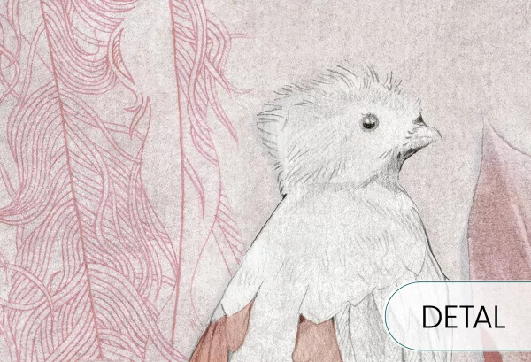 PANAMA - pink - tapeta w ptaki do pokoju młodzieżowego - detal