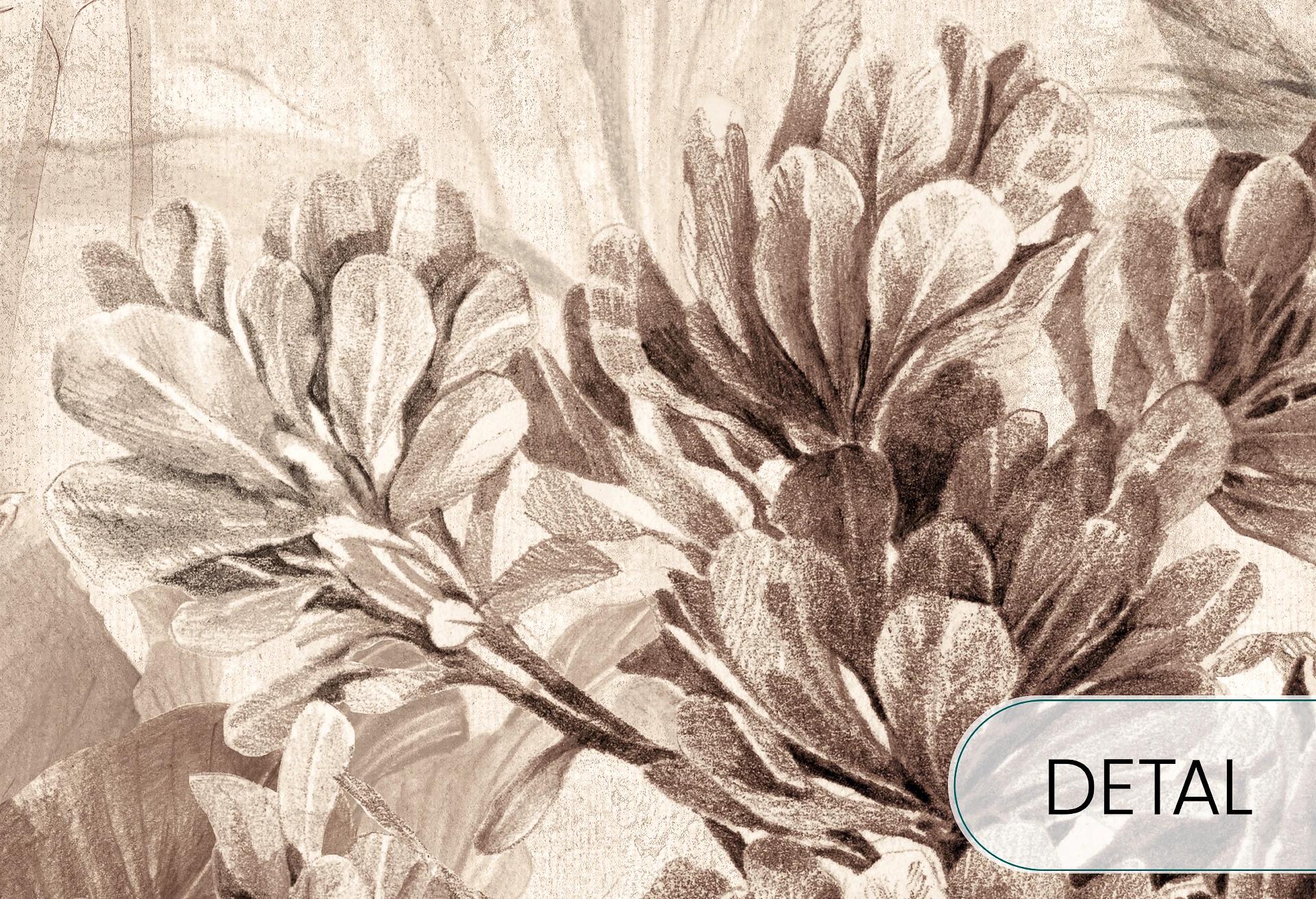 PARADISE - warm beige - tapeta w tropikalne rośliny do salonu lub sypialni