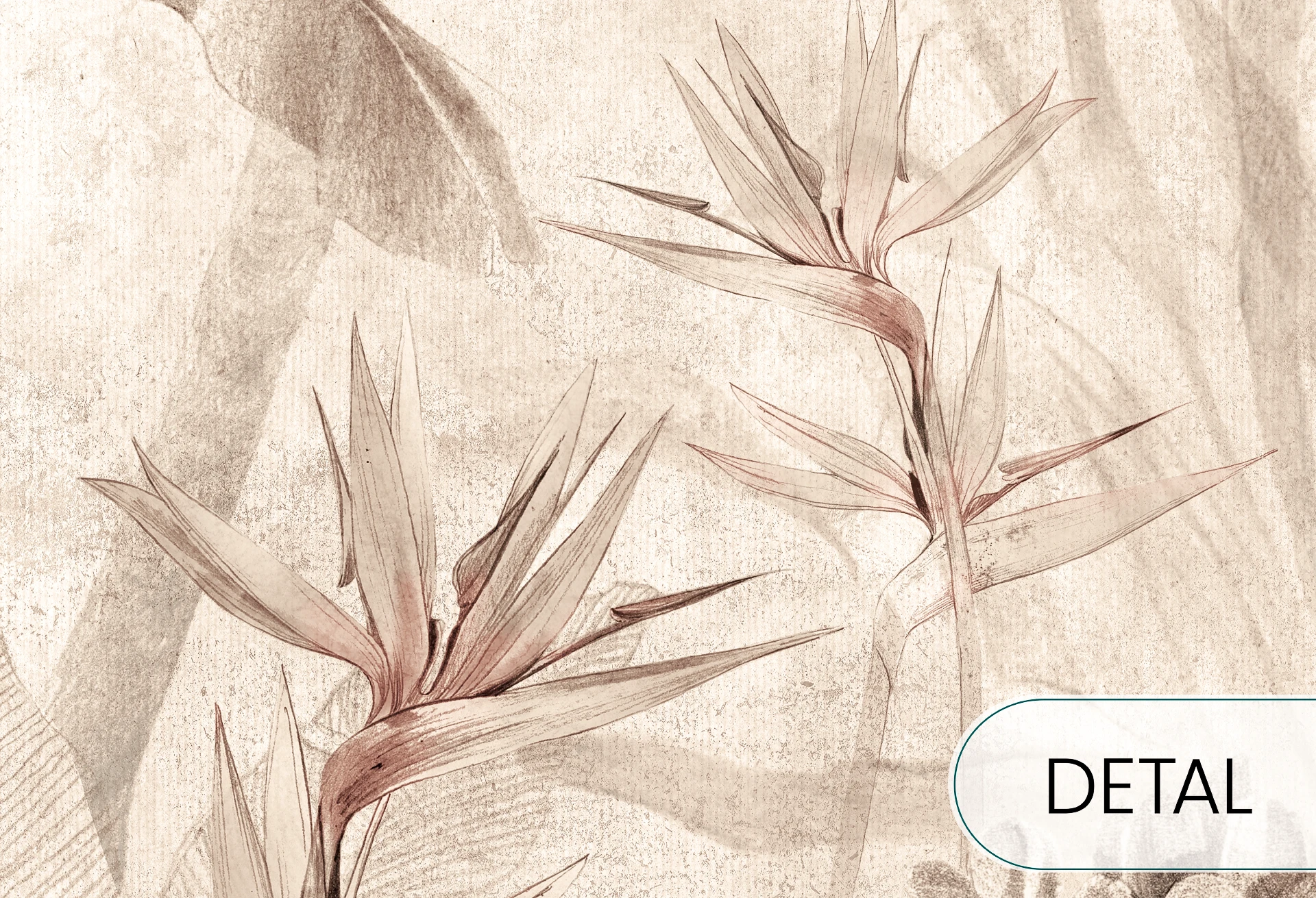 PARADISE - warm beige - tapeta w tropikalne rośliny do salonu lub sypialni