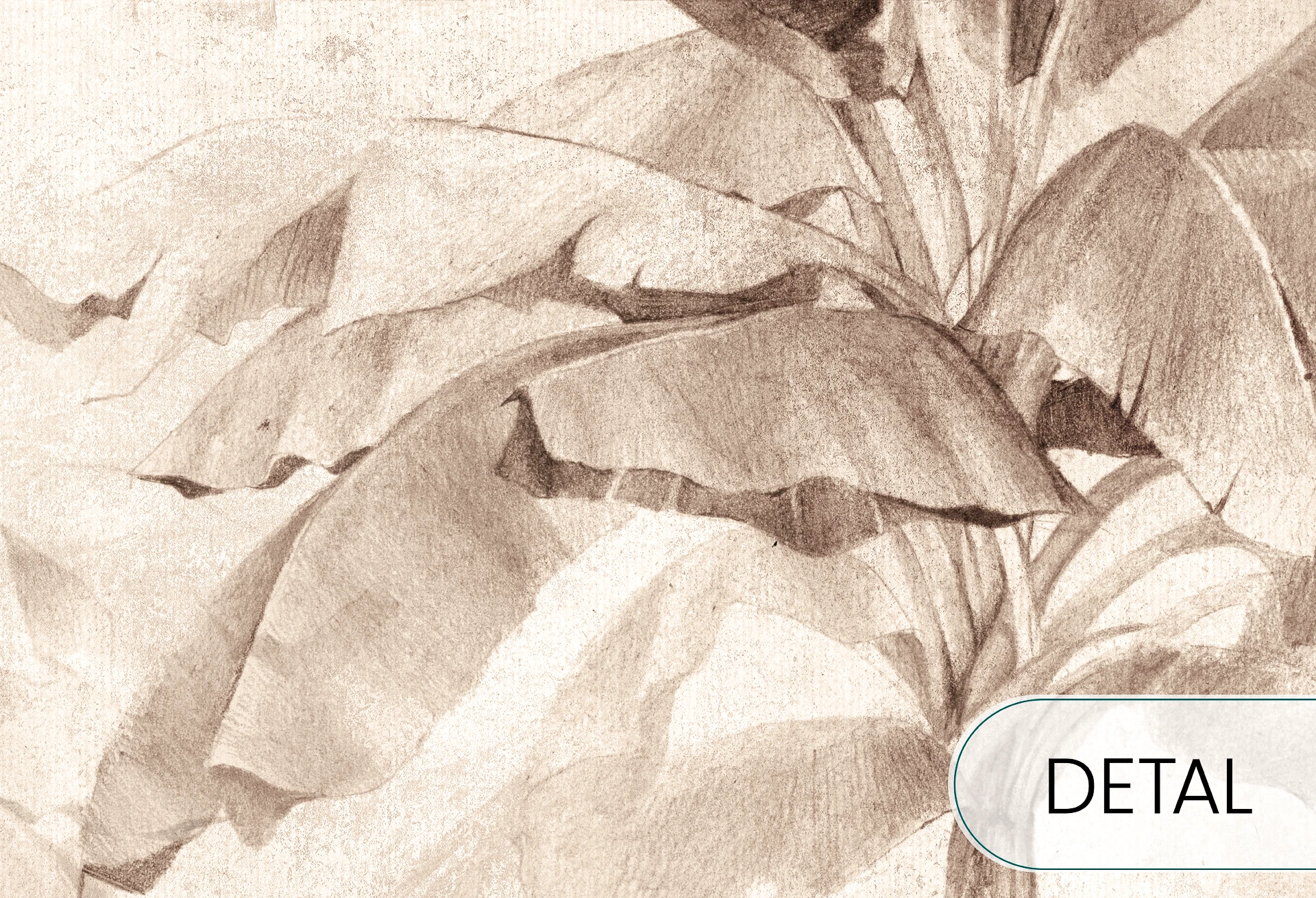 PARADISE - warm beige - tapeta w tropikalne rośliny do salonu lub sypialni