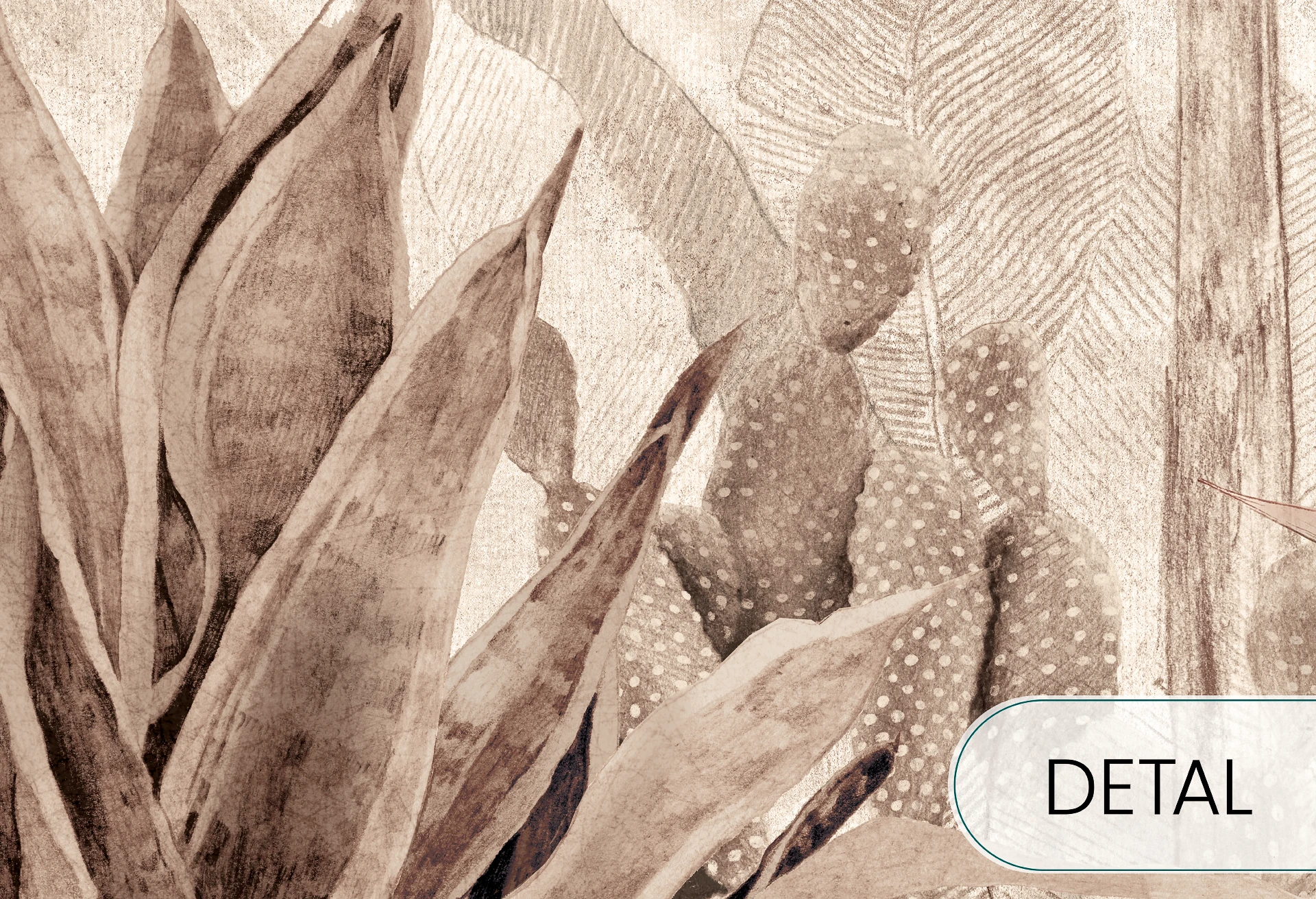 PARADISE - warm beige - tapeta w tropikalne rośliny do salonu lub sypialni