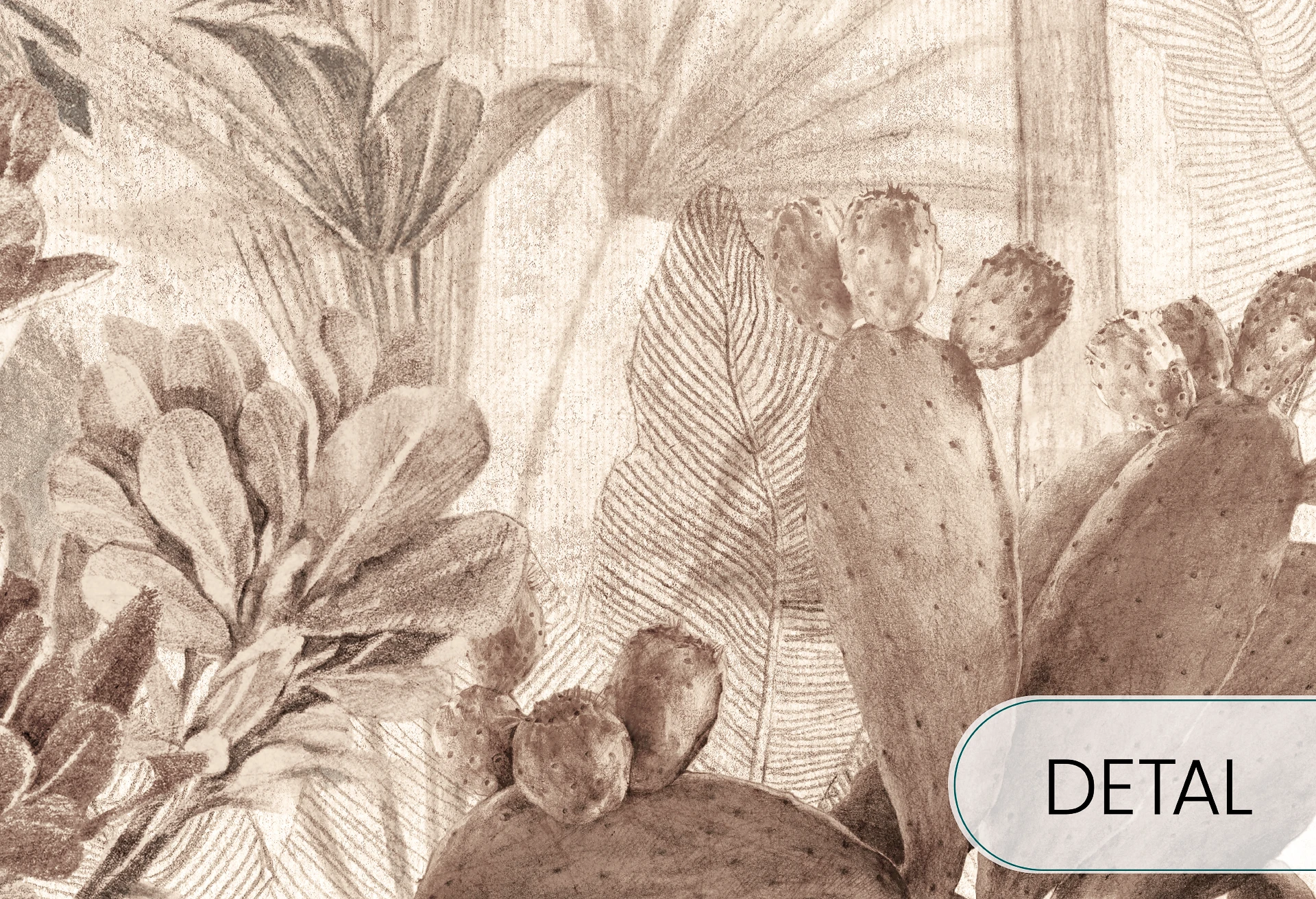 PARADISE - warm beige - tapeta w tropikalne rośliny do salonu lub sypialni