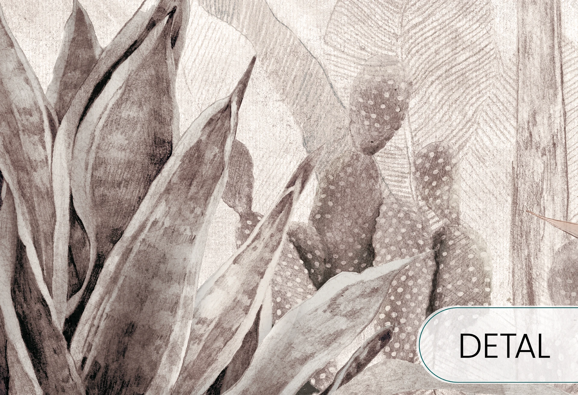 PARADISE - warm grey - tapeta w egzotyczne rośliny do salonu lub sypialni