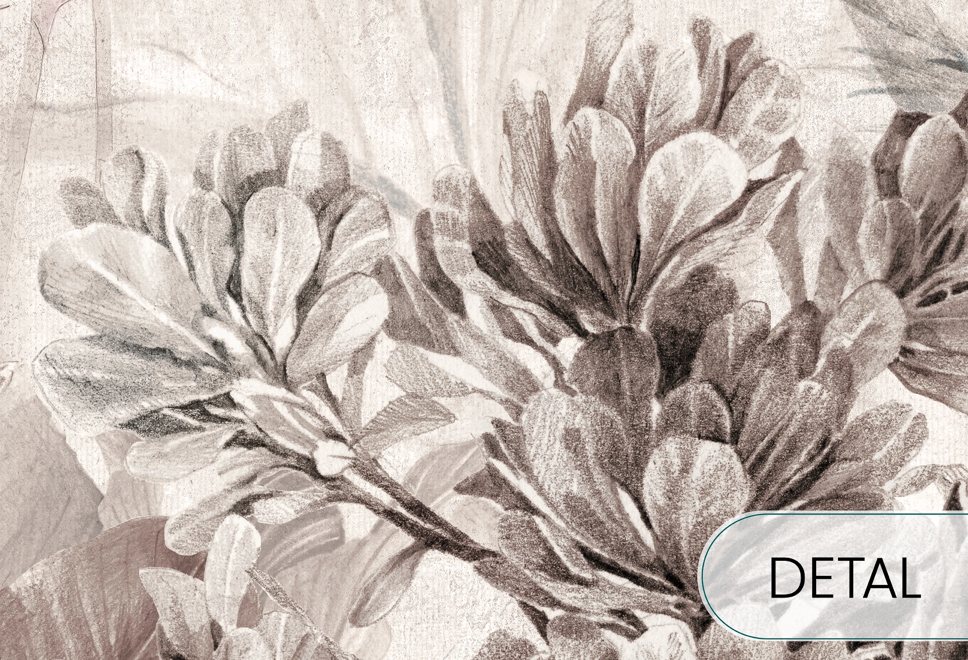 PARADISE - warm grey - tapeta w egzotyczne rośliny do salonu lub sypialni