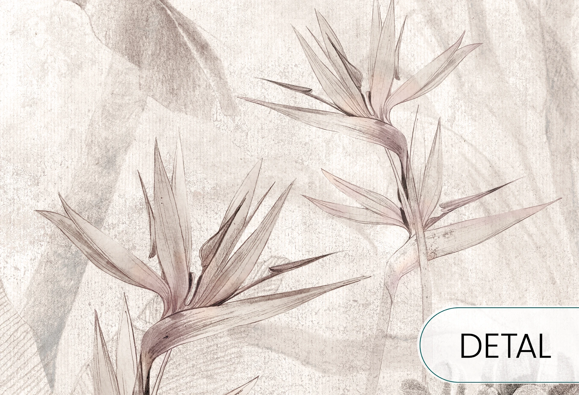 PARADISE - warm grey - tapeta w egzotyczne rośliny do salonu lub sypialni