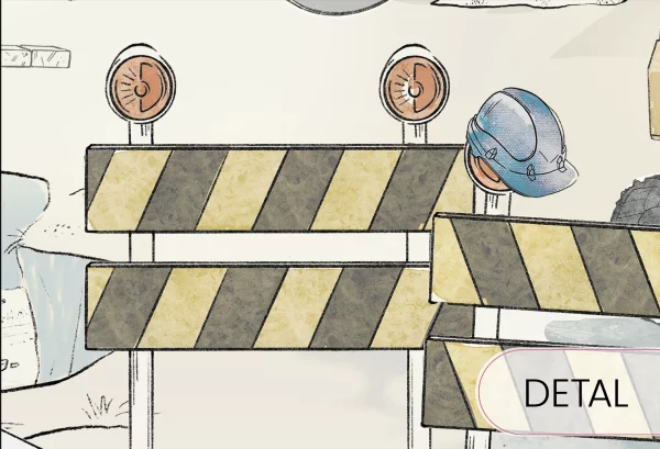 PLAC BUDOWY MURAL - blue - tapeta chłopięca z maszynami budowlanymi - detal