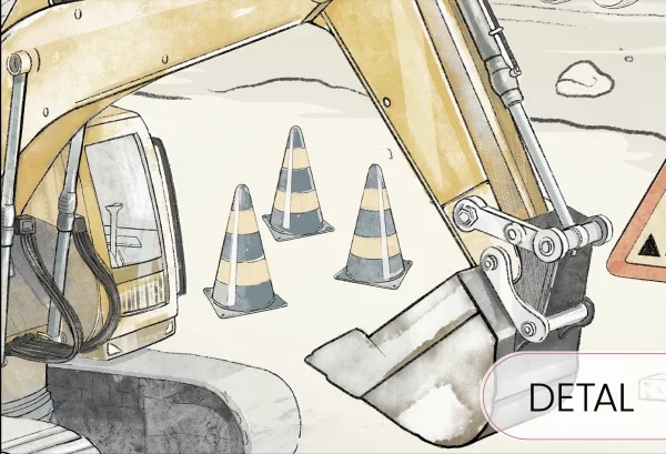 PLAC BUDOWY MURAL - blue - tapeta chłopięca z maszynami budowlanymi - detal