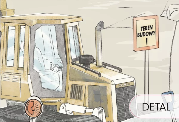 PLAC BUDOWY MURAL - blue - tapeta chłopięca z maszynami budowlanymi - detal