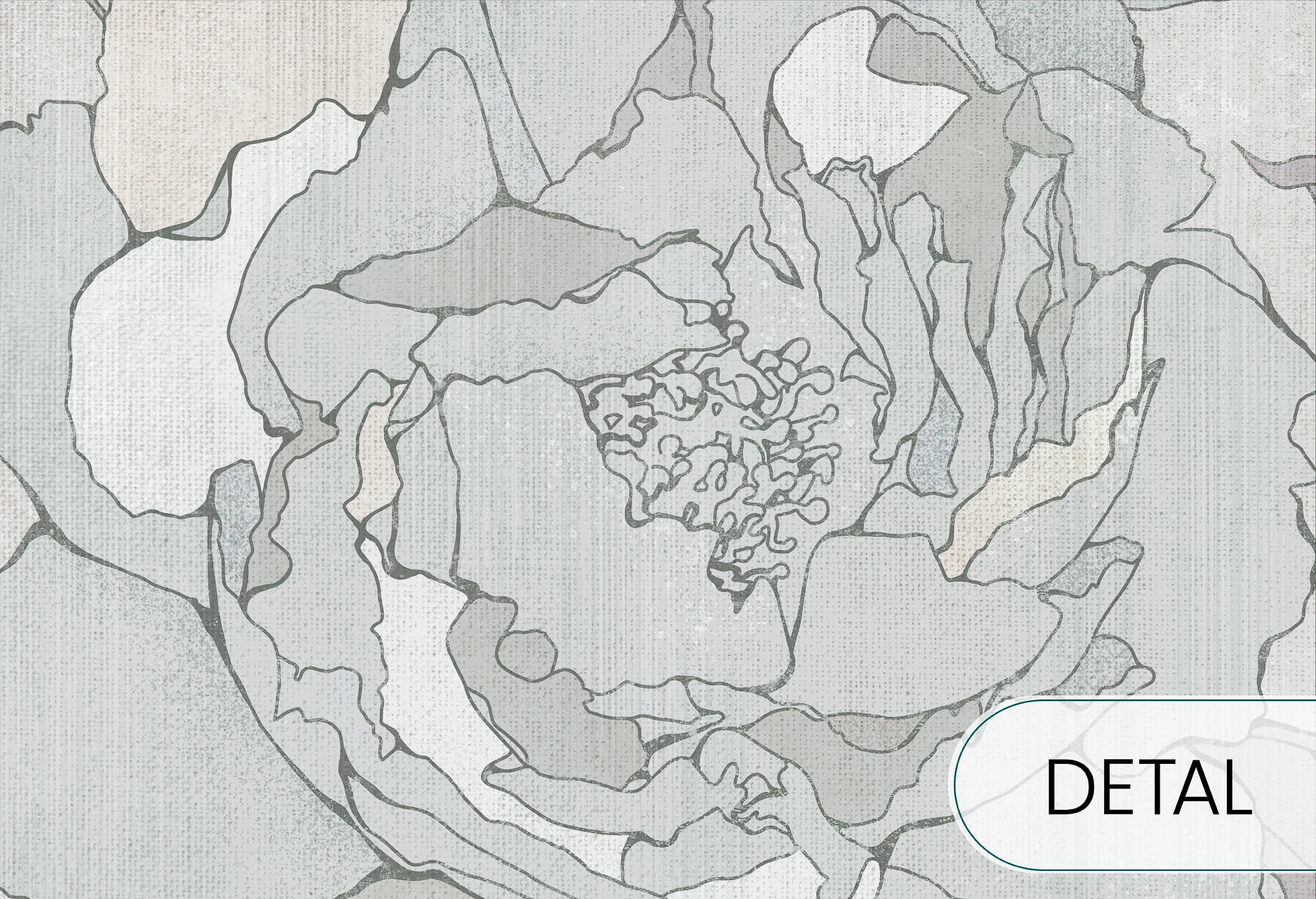 PEONIES - sage grey -  tapeta do salonu w duże kwiaty