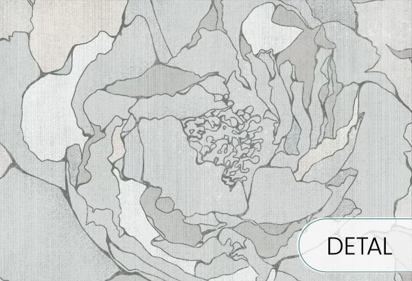 PEONIES - sage grey -  tapeta do salonu w duże kwiaty - detal