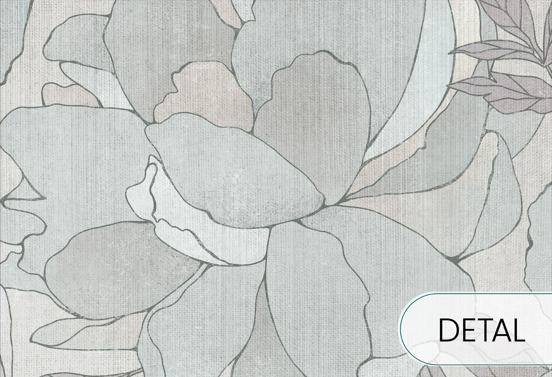 PEONIES - sage grey -  tapeta do salonu w duże kwiaty