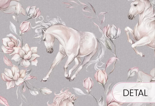 UNICORNS - grey - tapeta w jednorożce - detal