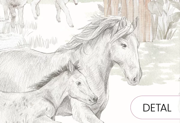 VINTAGE COUNTRY - yellow - tapeta dla dziewczynki ze zwierzątkami - detal