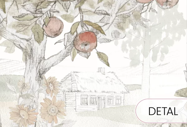 VINTAGE COUNTRY - yellow - tapeta dla dziewczynki ze zwierzątkami - detal