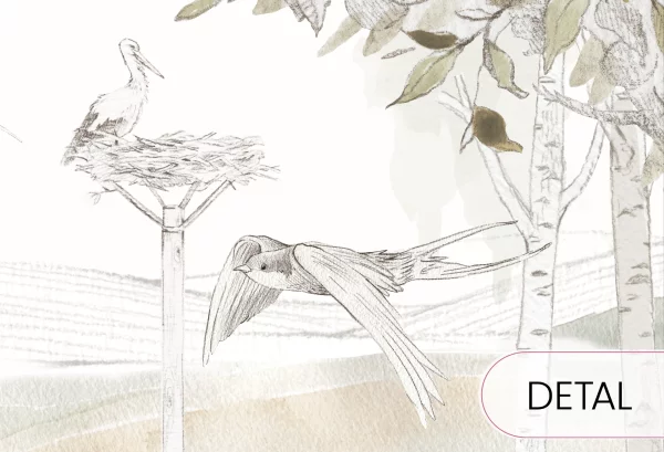 VINTAGE COUNTRY - yellow - tapeta dla dziewczynki ze zwierzątkami - detal