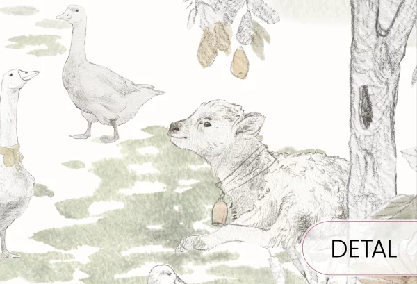 VINTAGE COUNTRY - yellow - tapeta dla dziewczynki ze zwierzątkami - detal