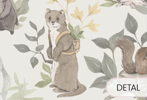 WOODLAND SMALL - green -tapeta do pokoju dziecka las - detal