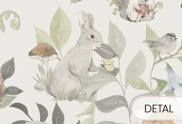 WOODLAND SMALL - green -tapeta do pokoju dziecka las - detal