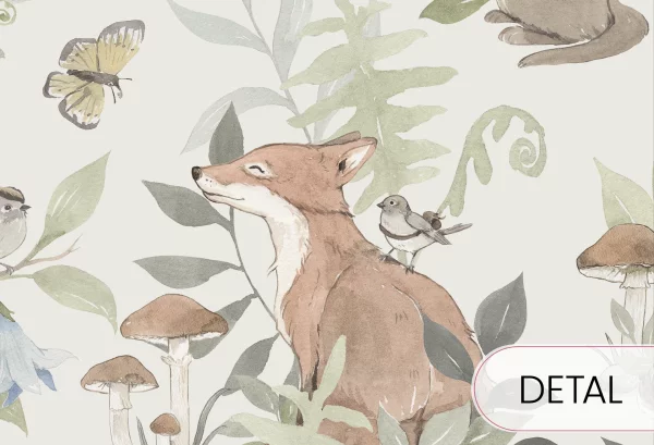 WOODLAND SMALL - green -tapeta do pokoju dziecka las - detal