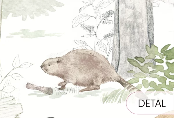 WOODLET FAMILY - green - leśna tapeta dla dzieci - detal