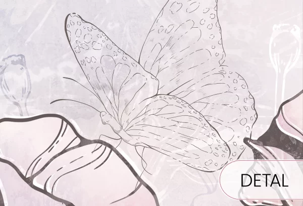 FLORA KIDS - purple - tapeta w motyle i kwiaty do pokoju dziewczęcego - detal