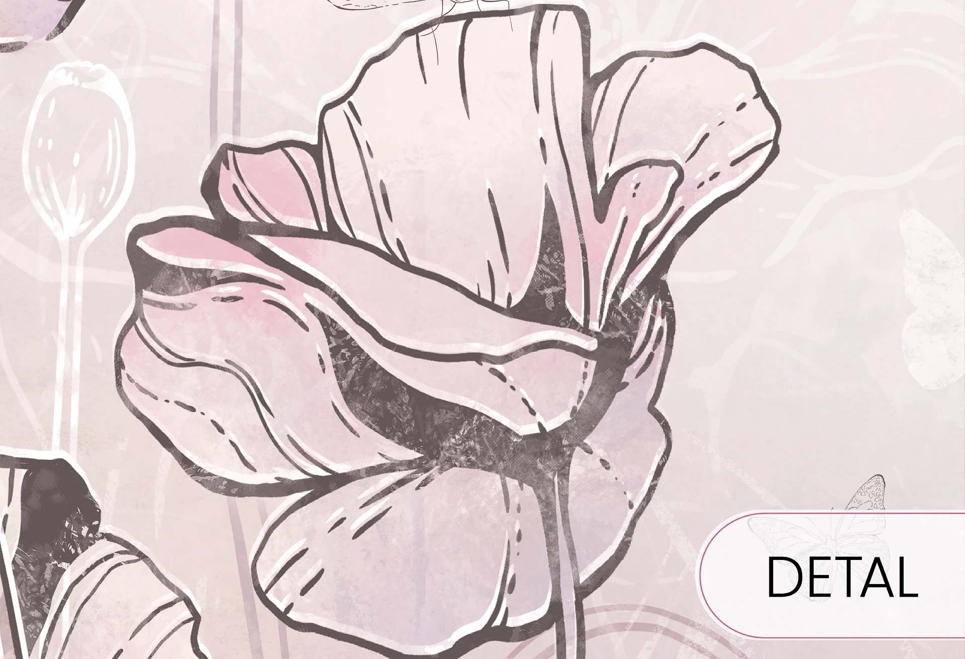 FLORA KIDS - purple - tapeta w motyle i kwiaty do pokoju dziewczęcego